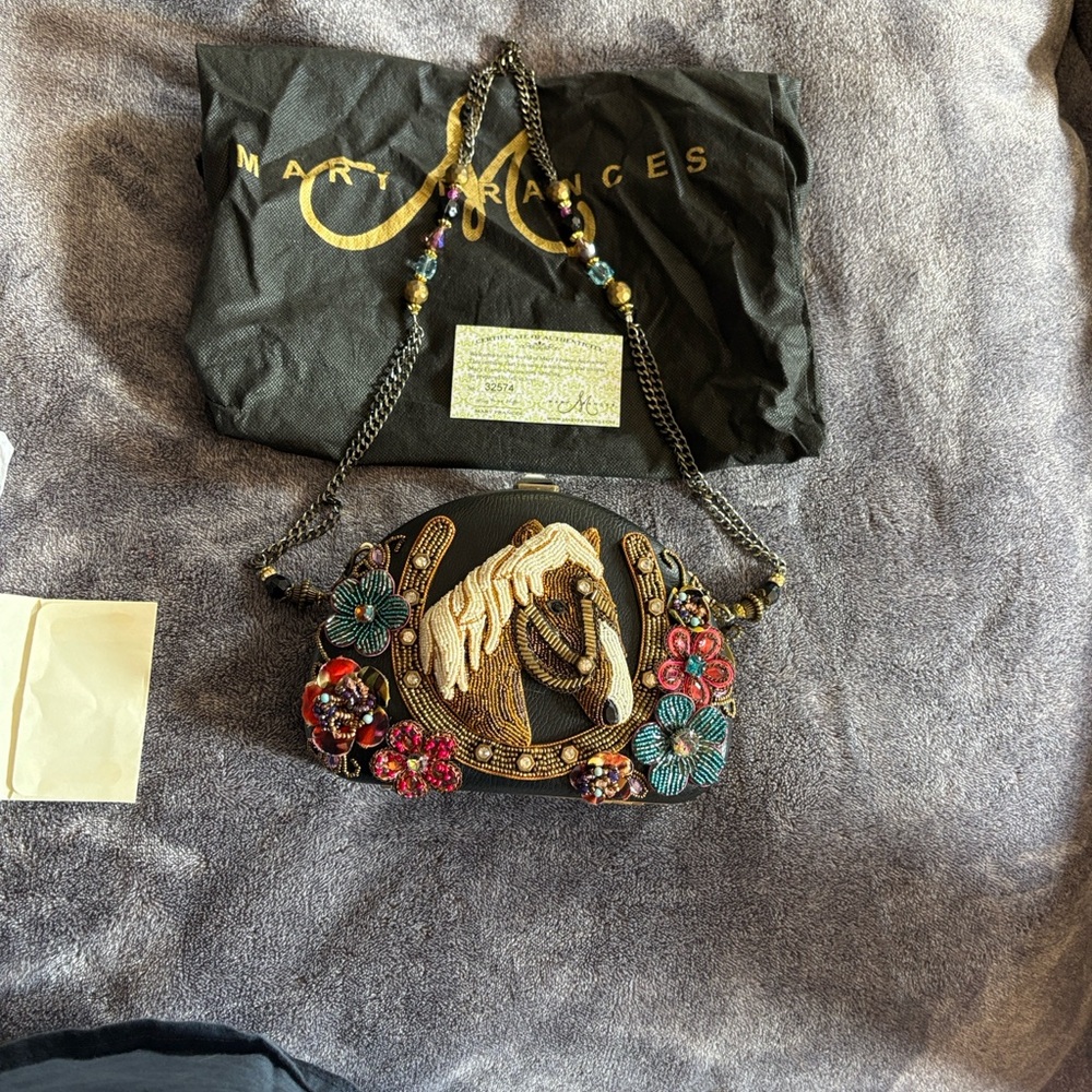 Mary Frances Black Floral Embellished Clutch